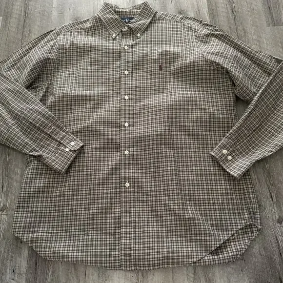Ralph Lauren Shirt Mens Size Large Long Sleeve Brown Plaid 100% Cotton - Picture 8 of 8